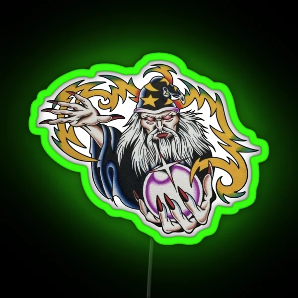 Traditional Style Wizard Tattoo RGB Neon Sign