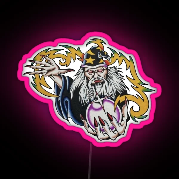Traditional Style Wizard Tattoo RGB Neon Sign