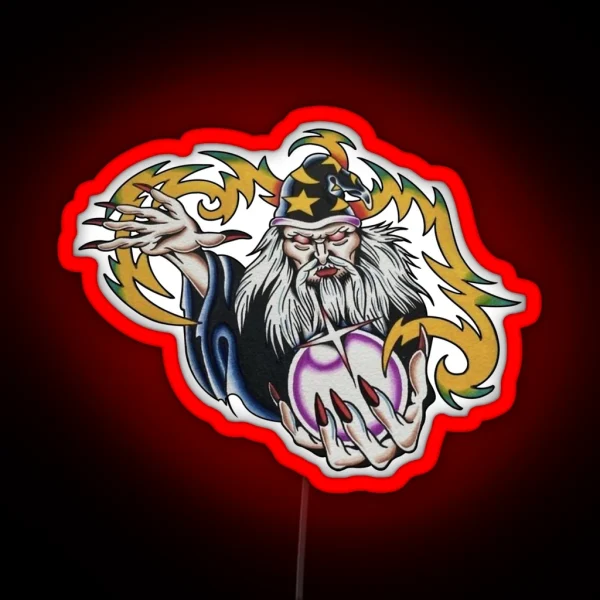Traditional Style Wizard Tattoo RGB Neon Sign