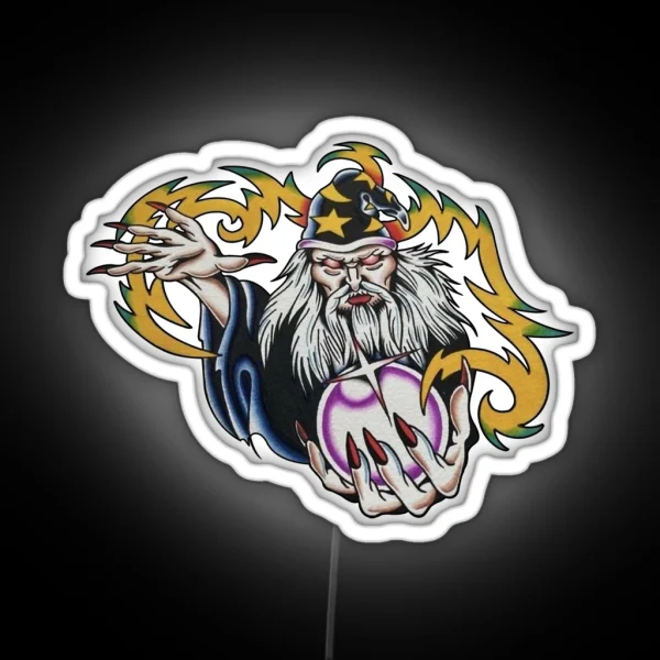 Traditional Style Wizard Tattoo RGB Neon Sign
