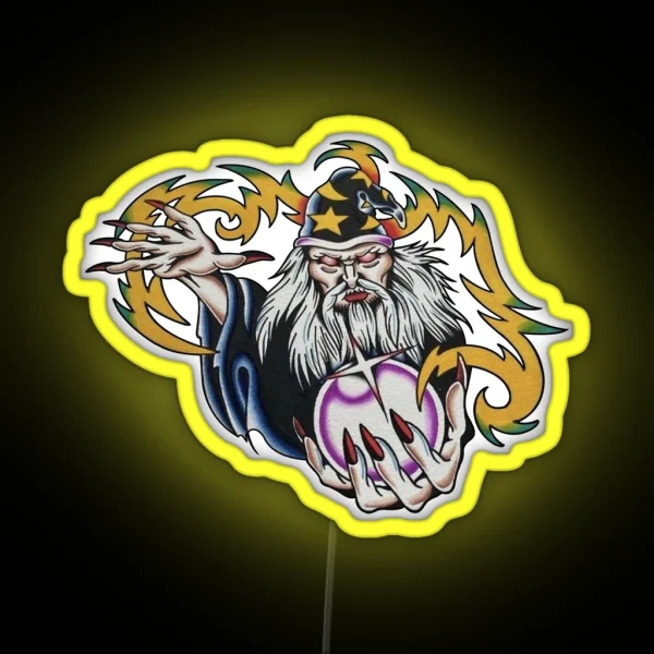 Traditional Style Wizard Tattoo RGB Neon Sign