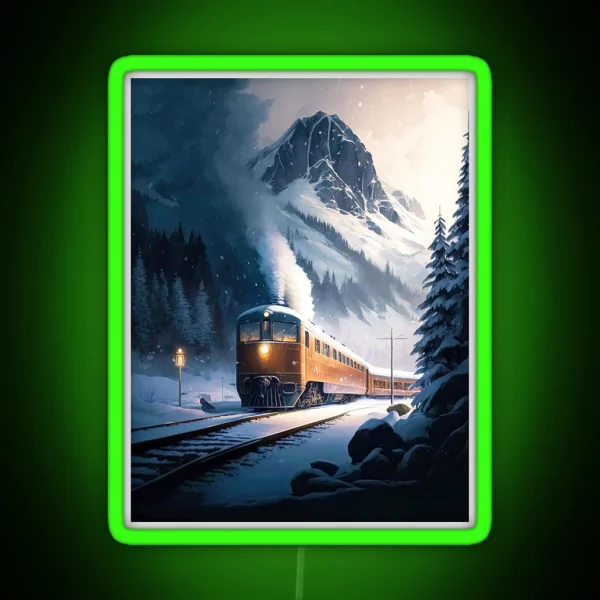 Train In The Snowy Mountains RGB Neon Sign