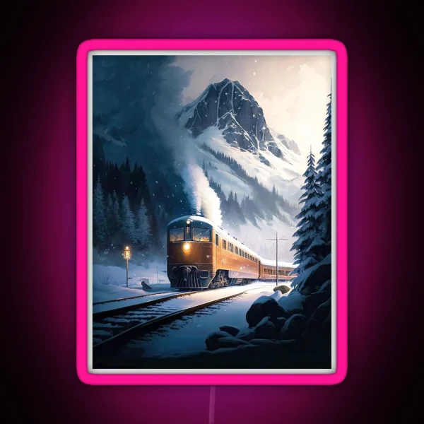 Train In The Snowy Mountains RGB Neon Sign