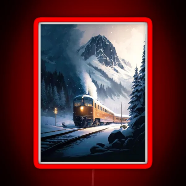 Train In The Snowy Mountains RGB Neon Sign