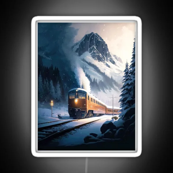 Train In The Snowy Mountains RGB Neon Sign