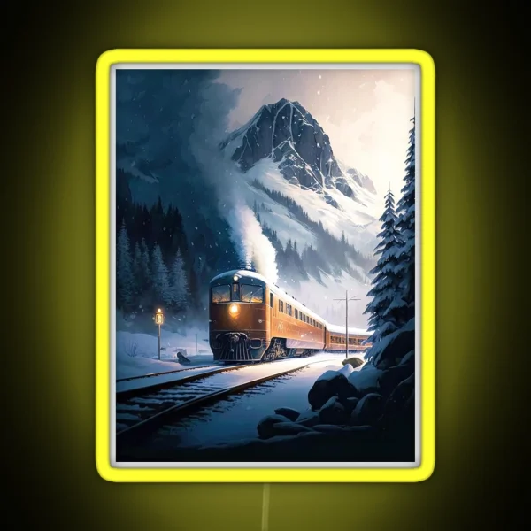 Train In The Snowy Mountains RGB Neon Sign