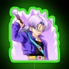 Train from Dragon Ball Z, a futuristic warrior with Trunks in the background, rendered in vibrant RGB neon colors.