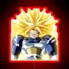Dragon Ball Z character Ultra Trunks in Super Saiyan form, illustrated as a third-grade student with a neon RGB sign