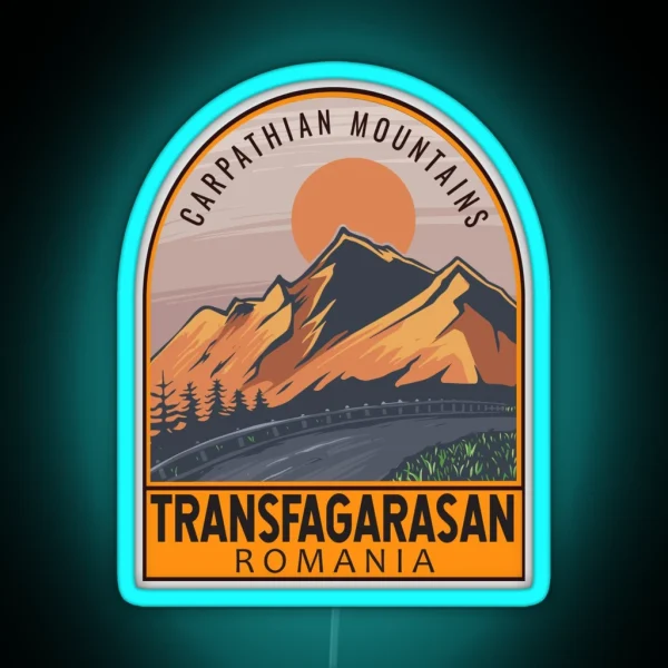 Transfagarasan Romania Retro Travel Emblem RGB Neon Sign