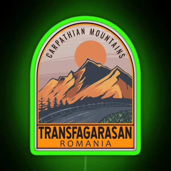 Transfagarasan Romania Retro Travel Emblem RGB Neon Sign