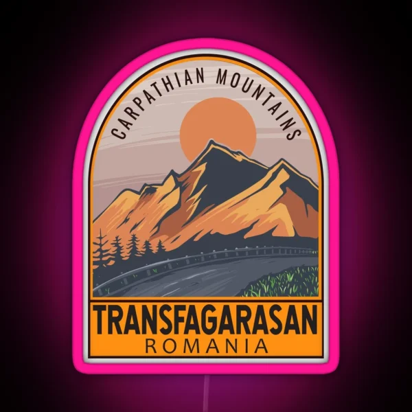 Transfagarasan Romania Retro Travel Emblem RGB Neon Sign