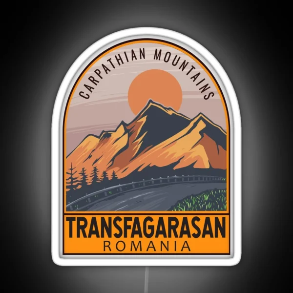 Transfagarasan Romania Retro Travel Emblem RGB Neon Sign
