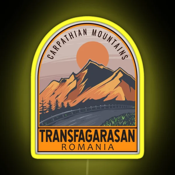 Transfagarasan Romania Retro Travel Emblem RGB Neon Sign