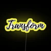 Neon sign with yellow color scheme in a transformed RGB format.