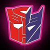 Transformers Autobots vs Decepticons neon sign with pink accents in RGB colors