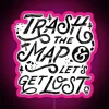 Colorful neon travel sign with a trash map and get lost concept.