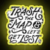 Neon sign with minimalist design, featuring a stylized globe with the words 'Get Lost' written above it in bold white lett...