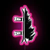 Vibrant neon sign with pink hues and a tree design, glowing against a dark background.