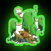 Tree from Adventure Time illuminated with neon lights in a vibrant green color.