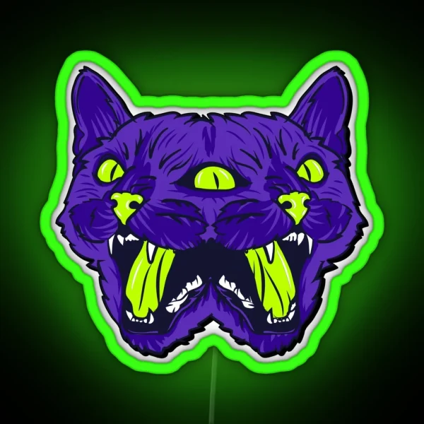 Trippy Cat Head Splitting RGB Neon Sign