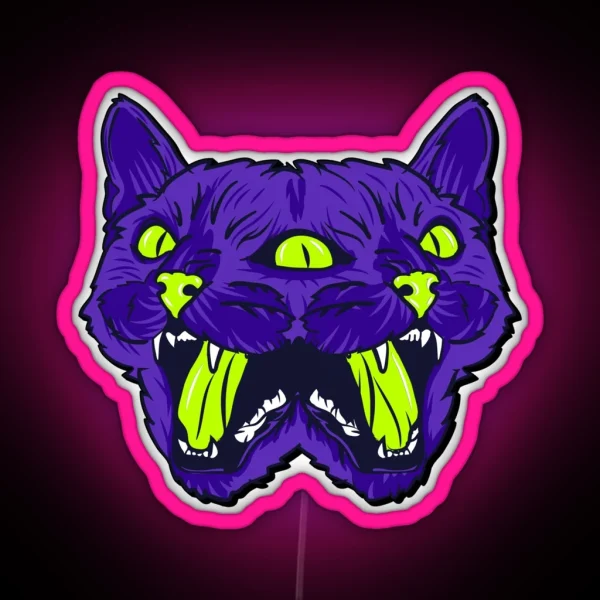 Trippy Cat Head Splitting RGB Neon Sign