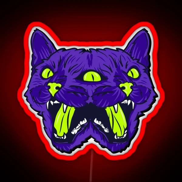 Trippy Cat Head Splitting RGB Neon Sign