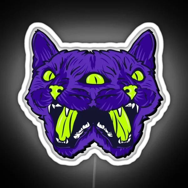 Trippy Cat Head Splitting RGB Neon Sign