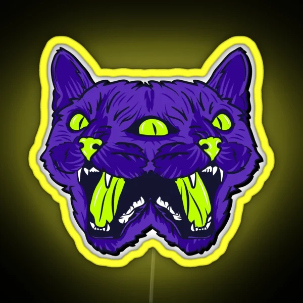 Trippy Cat Head Splitting RGB Neon Sign