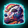 Close-up of vibrant, glowing mushrooms with neon colors in a trippy, psychedelic atmosphere.