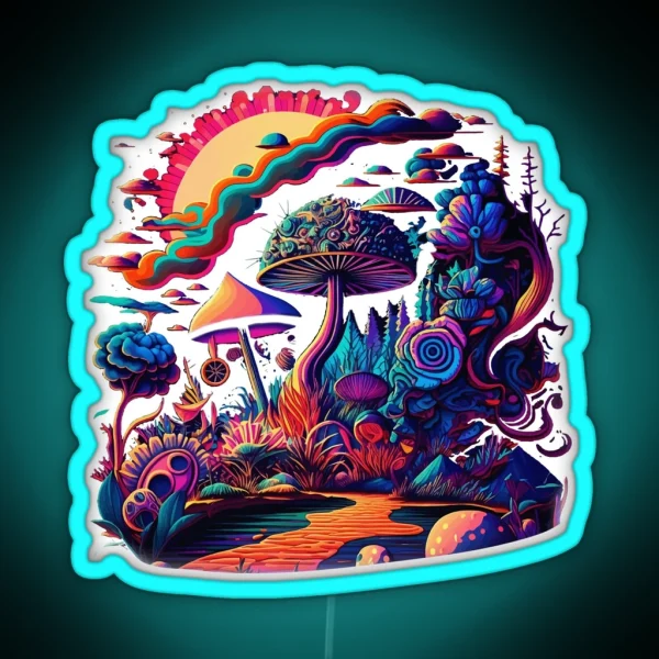 Trippy Psychedelic Vibrant Mushrooms RGB Neon Sign
