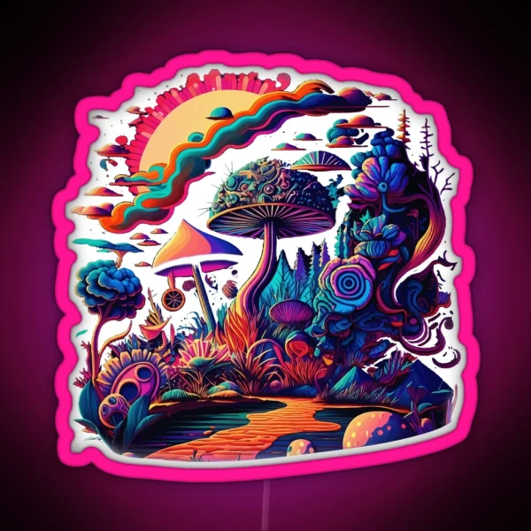 Trippy Psychedelic Vibrant Mushrooms RGB Neon Sign