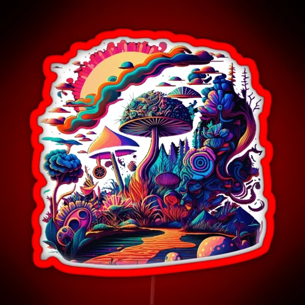 Trippy Psychedelic Vibrant Mushrooms RGB Neon Sign