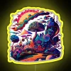 Vibrant neon-colored mushroom artwork with psychedelic patterns.