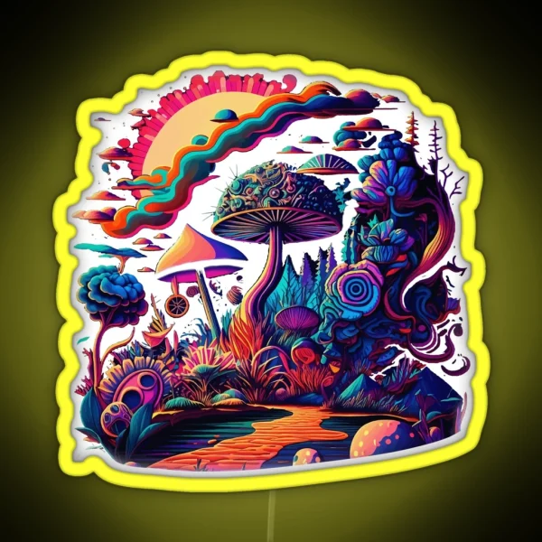 Trippy Psychedelic Vibrant Mushrooms RGB Neon Sign