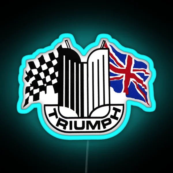 Triumph Shield With Checkered Racing And British Flag RGB Neon Sign