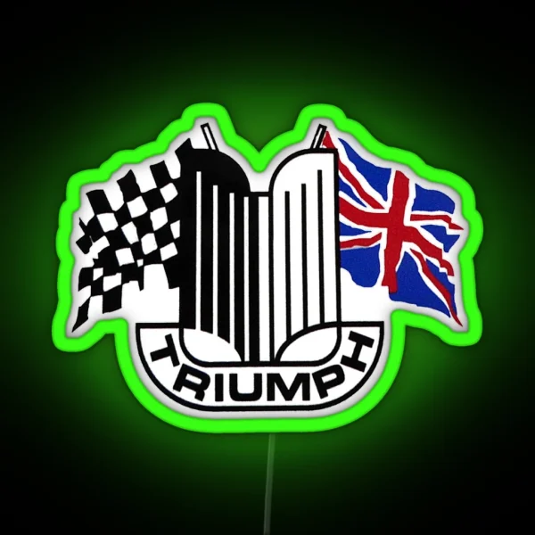 Triumph Shield With Checkered Racing And British Flag RGB Neon Sign