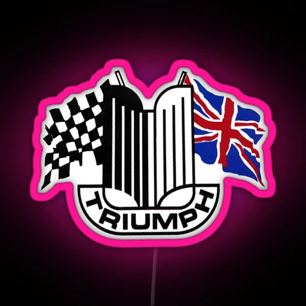 Triumph Shield With Checkered Racing And British Flag RGB Neon Sign