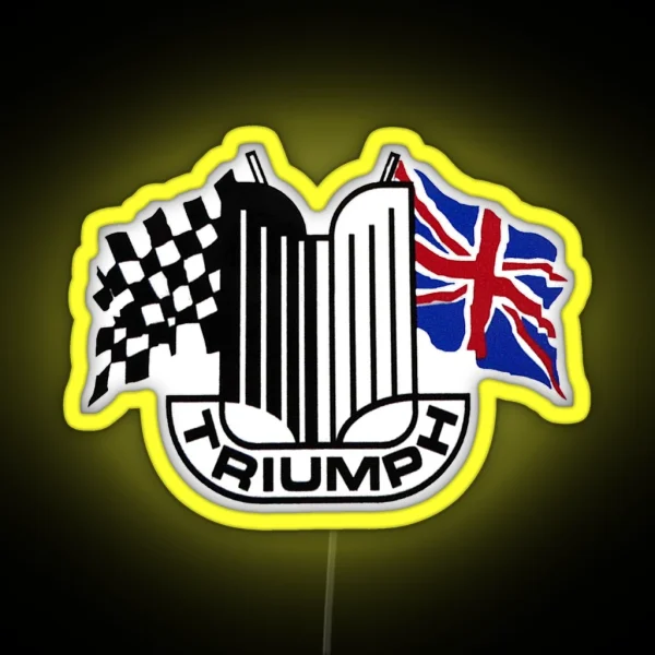 Triumph Shield With Checkered Racing And British Flag RGB Neon Sign