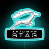 Triumph Stag logo on a neon sign in RGB blue color scheme.