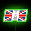 Triumph TR6 rear wing decal with Union Jack design in RGB neon sign colors.