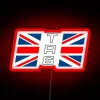 Triumph TR6 rear wing decal with Union Jack design in RGB neon colors.