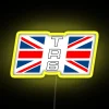 Triumph TR6 rear wing decal with Union Jack design, featuring RGB neon colors and a yellow background.