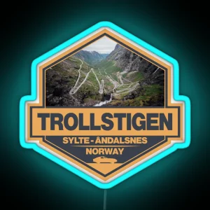 Trollstigen Norway Travel Art Badge RGB Neon Sign