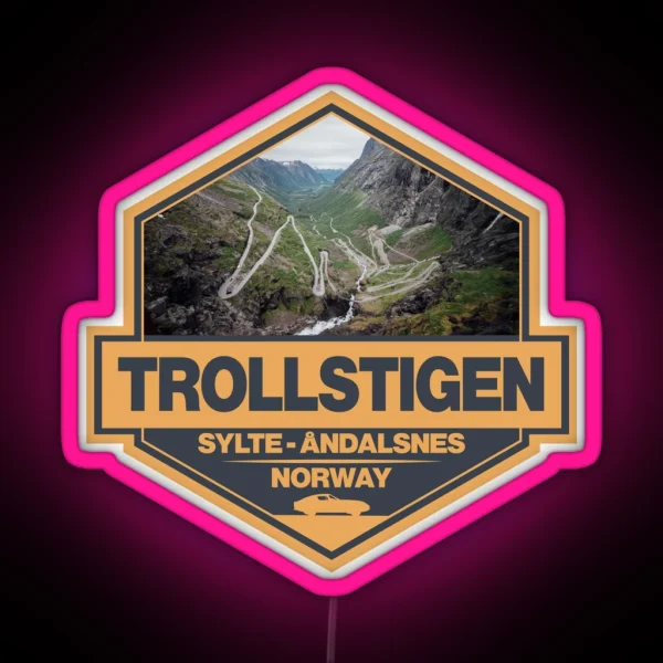 Trollstigen Norway Travel Art Badge RGB Neon Sign