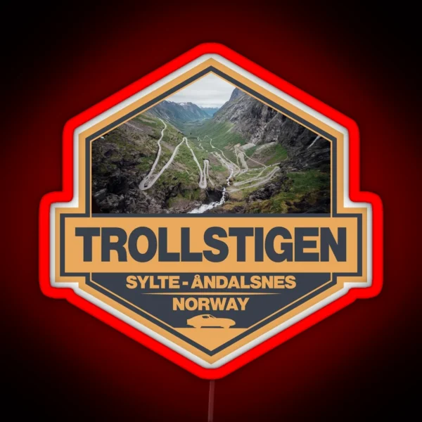 Trollstigen Norway Travel Art Badge RGB Neon Sign