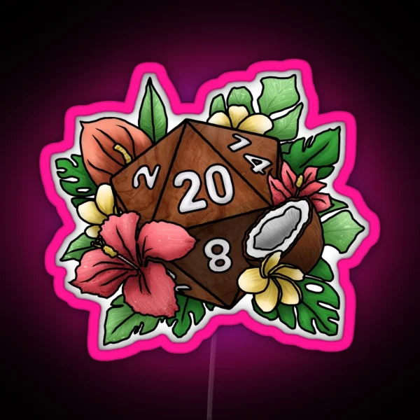 Tropical D20 Tabletop RPG Gaming Dice RGB Neon Sign