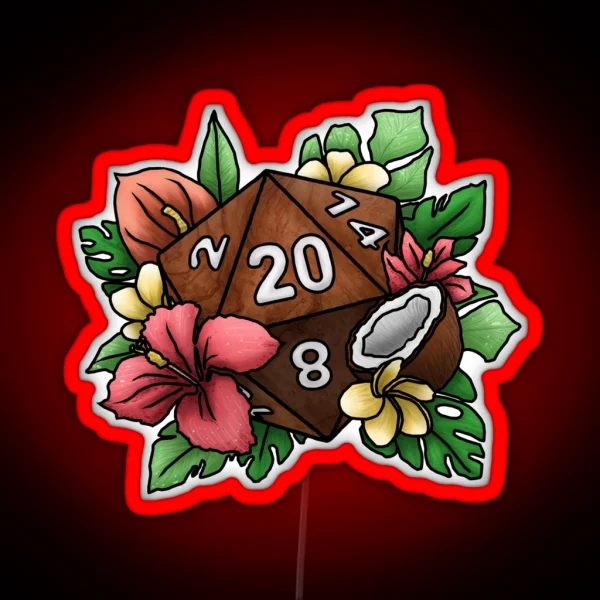 Tropical D20 Tabletop RPG Gaming Dice RGB Neon Sign