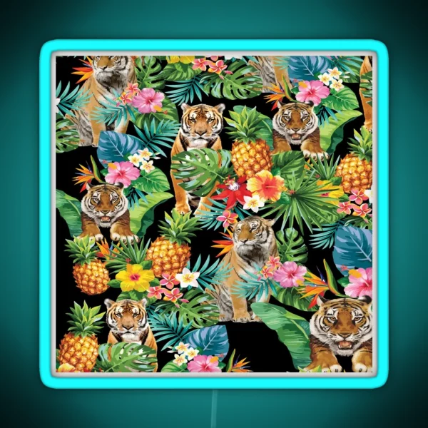 Tropical Pineapple Hiding Tiger Pattern RGB Neon Sign