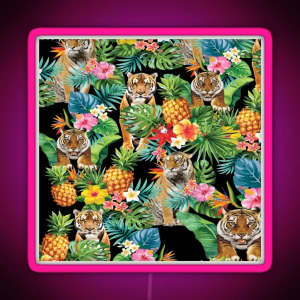 Tropical Pineapple Hiding Tiger Pattern RGB Neon Sign