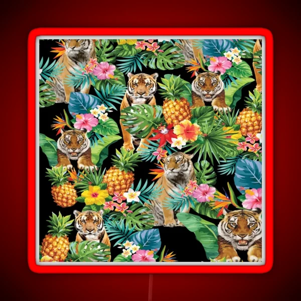 Tropical Pineapple Hiding Tiger Pattern RGB Neon Sign